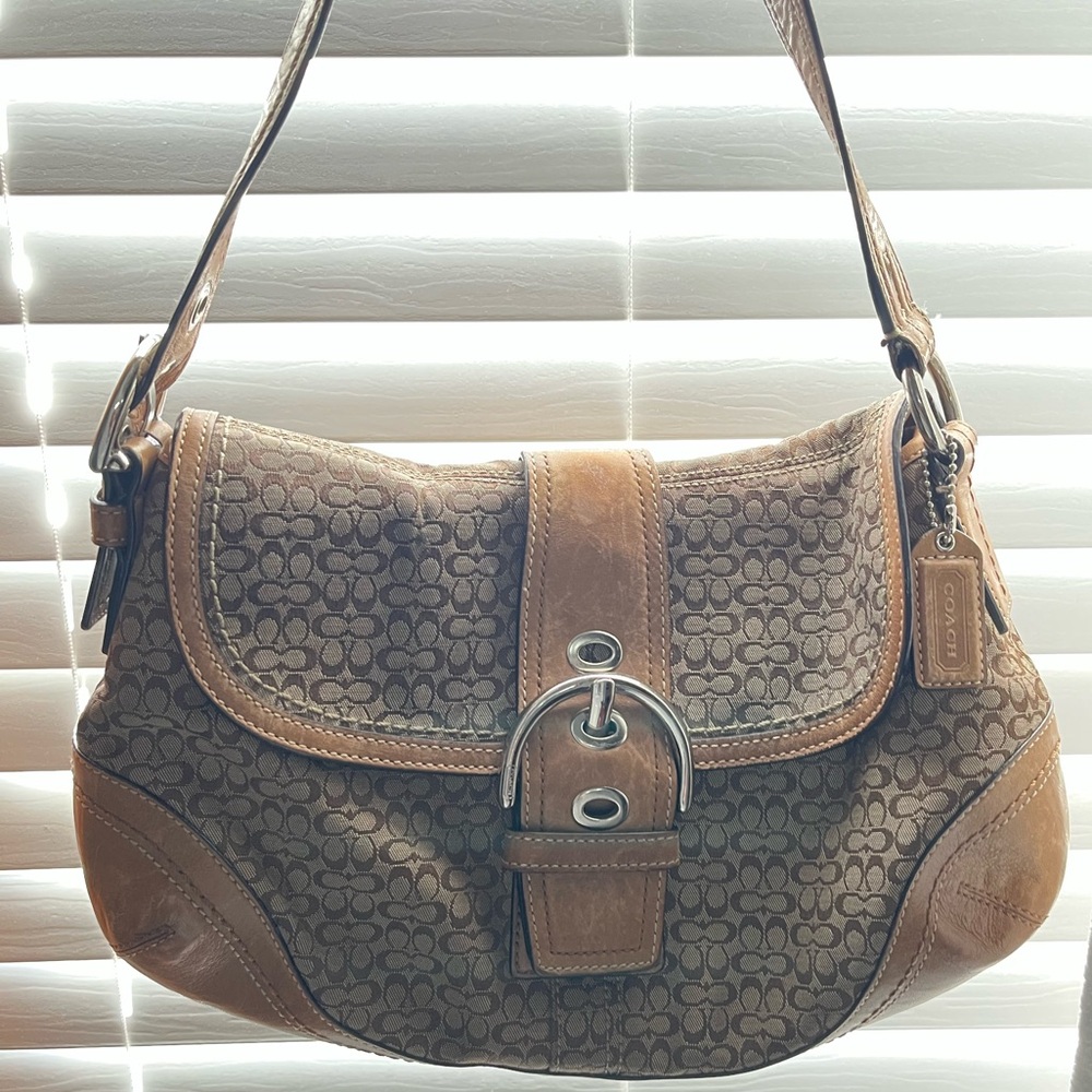 Vintage Coach Buckle Soho Brown Signature Shoulder Bag F10926 Purse